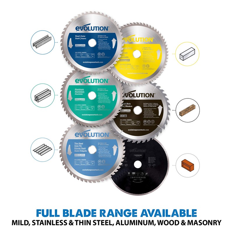 Evolution Power Tools - Hoja de sierra de corte (acero