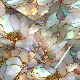 IOHEFY Stained Glass Floral Wallpaper Peel and Stick 17.7" x 118.1" Art Nouveau Flower Removable Vinyl Contact Paper Self Adhesive Wall Decor for Bedroom Accent Wall Luxury Style