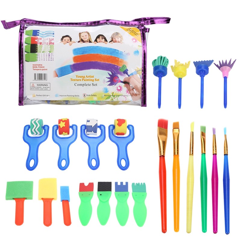 26pcs Kids Painting Supply Brushes Sponge Paint Brush Toy Seal