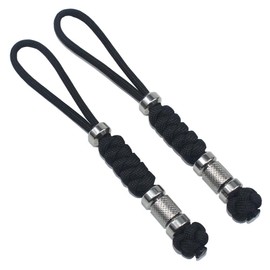 2 Pack Paracord Knife Lanyard with Stainless Steel Beads Paracord Lanyards for Knife EDC Tools Keychains (Black, 5.3 INCHES)