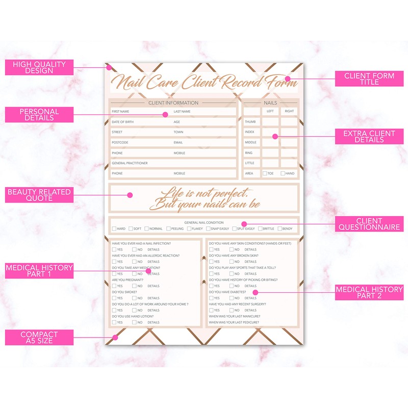 Nail Care Client Cards GDPR Large A5 Size - Salon