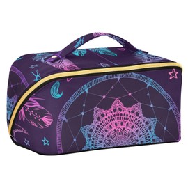 PJGINUIUA Psychedelic Dream Catcher Travel Makeup Bag Portable Cosmetic Pouch Large Capacity Make up Bag Toiletry Bag with Divider and Handle for Women