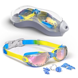 Hurdilen Kids Swim Goggles, Swimming Goggles for Kids Children, Anti-Fog Anti-UV Youth Swim Glasses with Nose Clip, Earplugs for Age 3-15