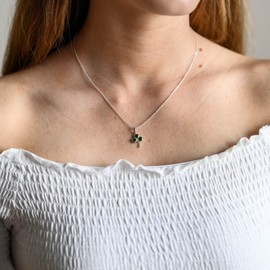 Materia Clover Pendant Silver 925 – Lucky Charm Pendant Zirconia Green with Chain, Sterling Silver, Cubic Zirconia