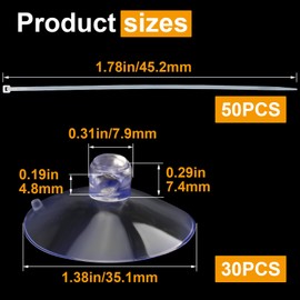 Mxxipp 30pcs Suction Cup with 50pcs Clear Cable Ties, Strong Suction Cups Without Hooks, Removable Rubber Sucker Pad for Aquarium Bathroom Glass Tile Wall Window Door