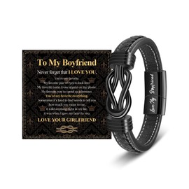 YELUWA Boyfriend Gifts from Girlfriend Engraved "Love My Boyfriend" Leather Bracelet Present for Christmas Birthday Graduation Gifts 21.5cm