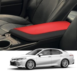 Blazeray Car Center Console Armrest Cover for Toyota Camry 2018-2023 Interior Accessories Leather Anti-Scratch Elbow Arm Rest Cover Cushion Pad Protector Saver (Black with Red Leather)