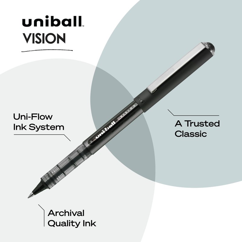 uniball Vision Rollerball Pens, Micro Point (0.5mm), Black, 4 Pack