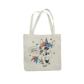 Super Lemon French Bulldog I Think im a Unicorn Tote Reuseable Shopping Bag Novelty Present Gift Printed Eco-Friendly Stylish Long Handled Tote Shoulder Bag, Great Gift Or Present for Any Dog Lover…