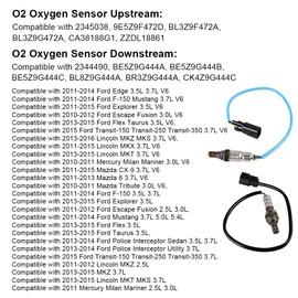 JDMON 4PCS O2 Oxygen Sensor Upstream Downstream Replacement for Ford Escape, Fusion, Flex, Explorer, F-150, Mustang, Edge 3.0L 3.5L 3.7L V6 Compatible with 234-5038, 234-4490, 9E5Z9F472D, BE5Z9G444A