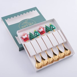 6Pcs Christmas Spoon Stainless Steel Christmas Spoon Set, Coffee Spoons,Stainless Steel Dessert Mixing Spoons Christmas Style Spoon Coffee Stirring Spoon Tea Spoon Dessert Spoon (250)