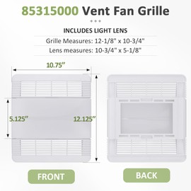 Replacement Vent Fan Cover Grille and Lens 85315000 for Bathroom Ventilation Plastic Cover, Bathroom Fan Exhaust Fits Models 663 663N 663FL 663LN 669L 669LN 669FN 770F 763RLN 769RLN