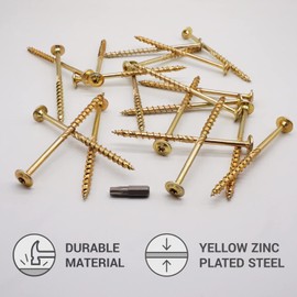 (Pack of 20 pcs) Galvanized Steel 6.0 x 100 mm Yellow Wood Screws, Torx Head, Wafer Head, Timber Screws, Partially Threaded (20, 6.0 x 100 mm)
