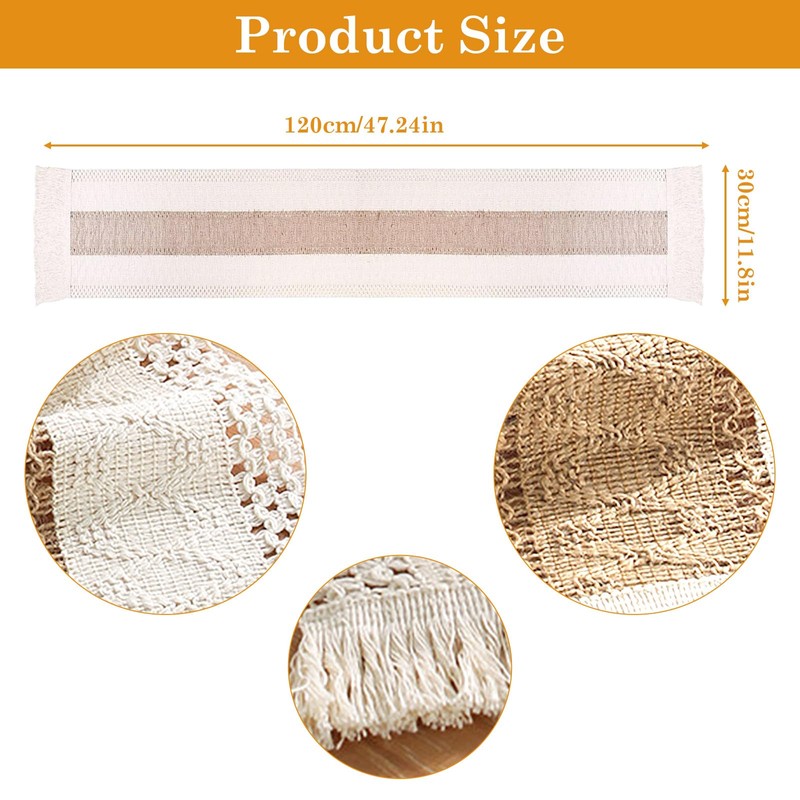 INHEMING Macrame Table Runner with Tassels, Beige Table Runner in