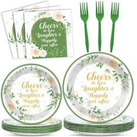 96Pcs Bridal Shower Party Supplies Eucalyptus Leaves Wedding Paper Plates Nankins Sage Green Party Decoration Engagement Cheers to Love Bridal Shower Holiday Dinnerware Party Favor Tableware Serves 24