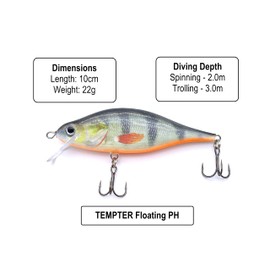 EVERBAY DORADO Wobbler Fishing Lure - Artificial Hard Crankbait - Fishing Tackle, Topwater Life-Like Swimbait for Pike Zander Catfish Trolling and Long Cast in Freshwater, Floating - TEMPTER 10cm PH