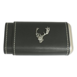 Fallow Head Cigar Tube Leather Covered Black Case With Cedar Lining In Gift Box 124