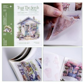 MIANRUII 50 Pages PET Scrapbook Stickers, Junk Journal Accessories, Pre-Cut Aesthetic PET Material, Adult Watercolour Scrapbook, Decorative Mayfly Ball Planner Crafts