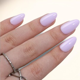 Press On Nails Almond (Lavender Dream) Short Reusable Stick with Glue in 15 Sizes – 32 Soft Gel Fake Nail Kit