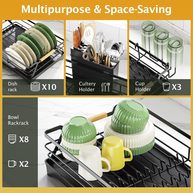 Epicano Dish Drying Rack for Kitchen Counter,Space-Saving Dish Rack,Rustproof Dish