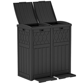 YITAHOME 76 Gallon Dual Compartment Outdoor Trash Can, Resin-Based with Layered Lid and Drip Tray, Waterproof Garbage Bin Black