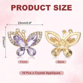 PATIKIL 10 Pcs Butterfly Rhinestone, Crystal Butterflies for Crafts Flatback Charms Rhinestone Embellishments for Clothing Jewelry Making Women DIY Decoration, Light Purple