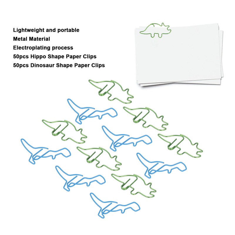100 Pcs Shaped Paper Clips Hippo Dinosaur Shape Metal Cute