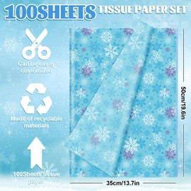 Whaline 100 Sheets Winter Tissue Paper Blue Purple White Snowflake Gift Wrapping Paper Christmas DIY Art Craft Tissue for Xmas Birthday Holiday Party Decor, 13.7 x 19.6 Inch