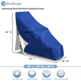 Exokugo Pool Lift Cover - 600D Heavy Duty Waterproof Cover for Global Lift Corp Inground Pool Lift Chairs,Swimming Pool Lift Chair Protective Cover, Outdoor Pool Accessories,Blue