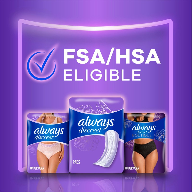 Always Discreet Adult Incontinence Pads for Women, Moderate Absorbency, Regular
