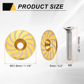 sourcing map Headset Top Cap 1-1/4 Aluminum Alloy Cycling Stem Top Cap Cover with Bolt for MTB Road Mountain Bike, Gold Tone
