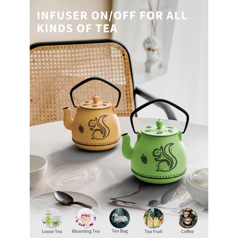Toptier Teapot with Removable Infuser, Cast Iron Tea Kettle Stovetop