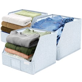 VIVIDECOR Trapezoid Storage Bins – 12"x12"x10"x 4" Closet Shelf Organizer & Baskets, Fabric Storage Baskets, Collapsible Organizer Boxes for Towels, Baby Clothes, Spring Wardrobes – Light Blue, 3 Pack