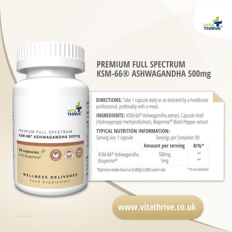 VitaThrive® Ashwagandha 500mg with Bioperine® Capsules - 90 Count