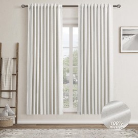 Natural Linen Blackout Curtains for Bedroom 72 Inch Length 2 Panels Set Back Tab Cream Colored Neutral Farmhouse Living Room Darkening Curtains Track System Thermal Insulated Black Out Drapes 52x72