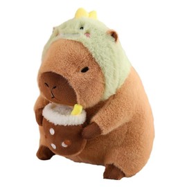 Karoeiwa Dinosaur Capybara Plush Drinking Milk Tea 9 inch Cute Dino Capibara Stuffed Animal Ultra Soft Plushies Toys Kawaii Gifts for Kids Brown