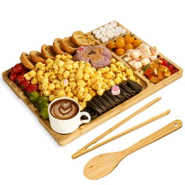 Zenxylo Charcuterie Boards Gift Set:15.7" L x 11.8" W Large Bamboo Cheese Board,Serving Tongs, Spoon & User Manual,Gift Idea for House Warming, Anniversary, Wedding, Birthday