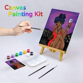 VOCHIC Sip and Paint Pre Drawn Canvas for Painting for Adults Party Kits Party Supplies 8x10 Canvas to Paint 8 Acrylic Colors,3 Brush,1 Pallet Chic Girl Art Set