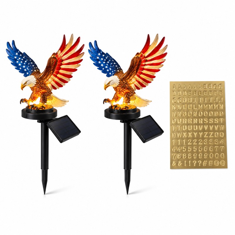Solar Eagle Garden Light 9.84in Patriotic LED Outdoor Stake Memorial