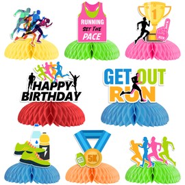 Fangleland 8 Pieces Running Honeycomb Centerpieces for Table, Run Themed Happy Birthday Party Decorations, Get Out Run Set The Pace Theme Table Toppers Decors Bday Party Supplies