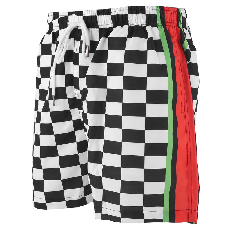Summer Breathable Beach Shorts Men Black White Plaid Fashionable Casual