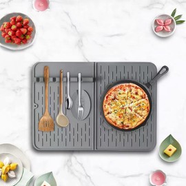 Silicone Dish Drying Mat for Kitchen Counter, Dish Mat Drying Kitchen Mat Silicone Drying Mat for Dishes Heat Resistant Drying Mat Foldable Dish Drying Mat for Kitchen (Grey, Large)