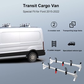 StarONE 54" Van Ladder Rack Roof Rack Fit for 2015-On Ford Transit 150 250 350,2 Bar,White