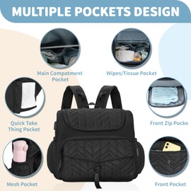 LASUK Diaper Bag Backpack, Travel Diaper Backpac with Stroller Strap, Washable Changing Pad, Pacifier Case, Travel Mini Maternity Bags for Dad Mom - Black