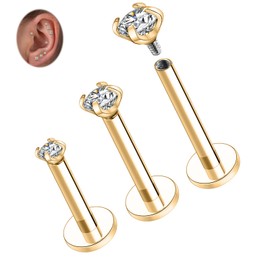 hengkaixuan G23 Titanium Labret Stud Earrings Lip Piercings Cartilage Earrings Helix Stud Earrings with Internal Thread Monroe Medusa Ring 18G 16G Tragus Conch Stud Earrings with CZ for Women Men 3
