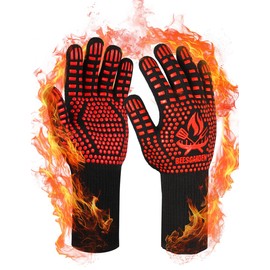 Beesgarden Barbecue Gloves, Heat Resistant up to 800 °C, Extremely Heat Resistant, Fireproof Oven Gloves, Oven Gloves, BBQ Cooking Gloves, Baking Gloves, Ideal for Oven, BBQ, Cooking, Red (L/XL/XXL)
