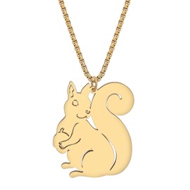 RAIDIN Stainless Steel 18K Gold Silver Plated Cute Christmas Squirrel Necklace Pendant for Women Girls Kids Animal Jewelry Gifts for Holiday Party Decorations (Gold-164)