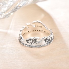 925 Sterling Silver Wave Ring Ocean TI's Sea Wave Silver Ocean Thumb Ring Nautical Beach Summer Jewelry Shape OM from Daughter, 7, Sterling Silver, Cubic Zirconia