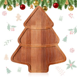 Maxcheck Christmas Wood Serving Tray Christmas Tree Shaped Wooden Platter Rustic Farmhouse 11.81 x 9.84 Inches Food Dish Plate Table Serving Platter for Christmas Charcuterie Cheese Food Fruit