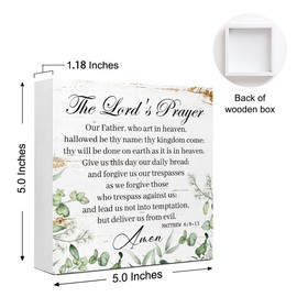 WUZYOU Prayer Sign, Lord's Prayer Wooden Box Sign 5x5x1 INCH, Our Father Decor, Matthew 6:9 Plaque, Devotional Gift Display